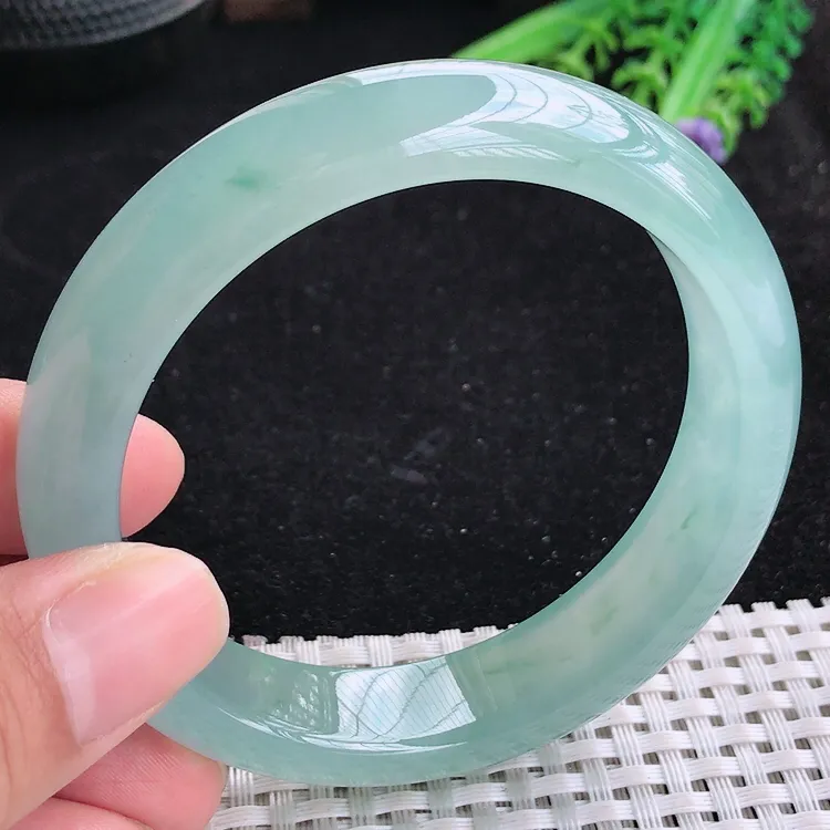 自然光59.5/14.2/8.8老坑冰种果冻胶冰晴飘花手镯翡翠玉镯美人镯