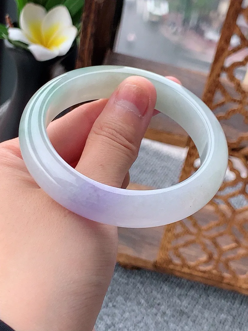 a货翡翠老坑紫罗兰正装正圈手镯56-57圈口 尺寸56.3×12.6×8.2mm 重量62.42g 