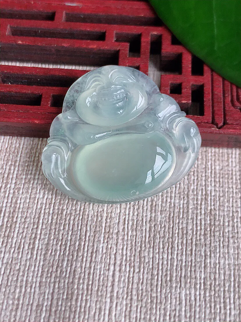 a货翡翠老坑冰种飘花无事牌吊坠 尺寸54×37×6mm 重量34.79g 0701