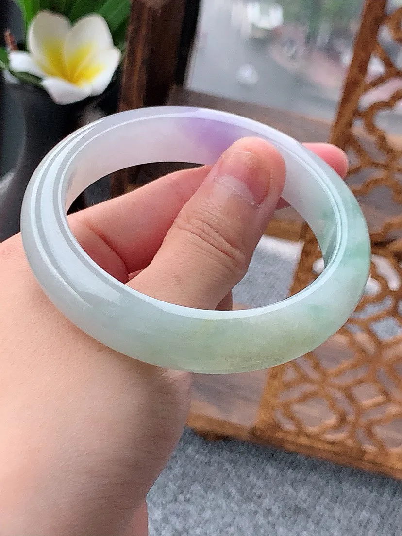 a货翡翠老坑紫罗兰正装正圈手镯56-57圈口 尺寸56.3×12.6×8.2mm 重量62.42g 0620