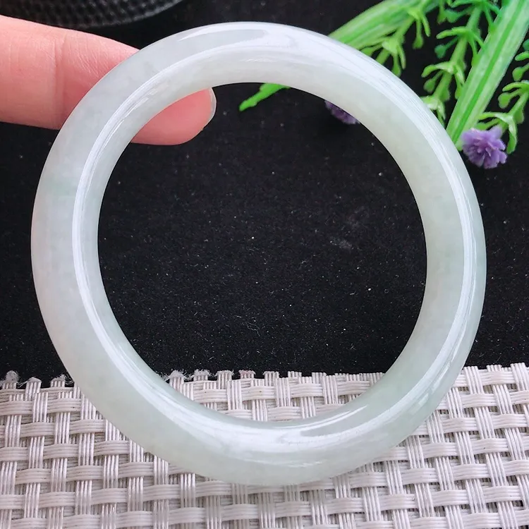 自然光56/9.6/9.8老坑冰润起胶白净圆条手镯翡翠玉镯美人镯