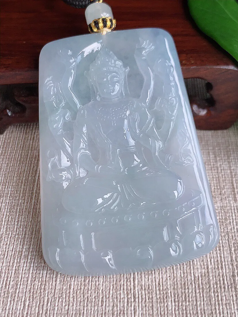 a货翡翠老坑冰种白月光千手观音吊坠 尺寸64×43×5.3mm 重量43.26g 0701