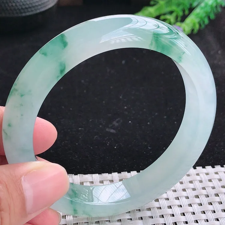 自然光60/12.6/9.2老坑冰种果冻胶冰飘花手镯翡翠玉镯收藏美人镯