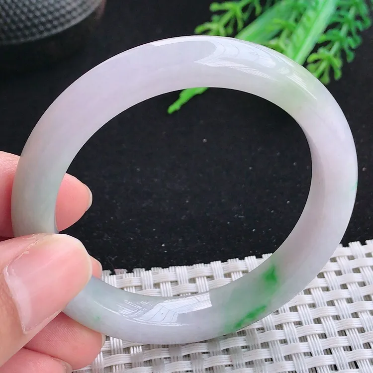 自然光51.5/9.7/8.5小圈口老坑冰润水灵飘绿手镯翡翠玉镯收藏美人镯