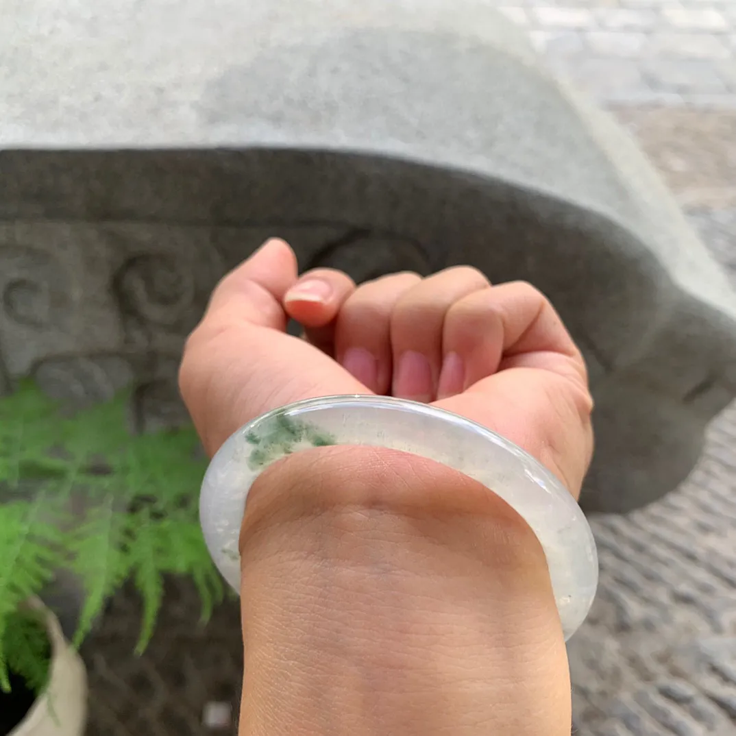 圈口54.1-7.4 【冰种飘花圆条手镯】圆条54 55可戴