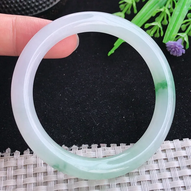 自然光51/8/8.2老坑冰胶果冻冰飘花圆条手镯翡翠玉镯收藏美人镯