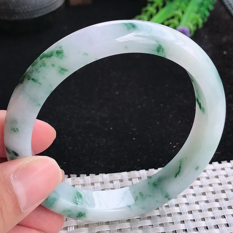 自然光62.5/12.5/8.8老坑精美冰润飘花大圈口手镯翡翠玉镯收藏美人镯
