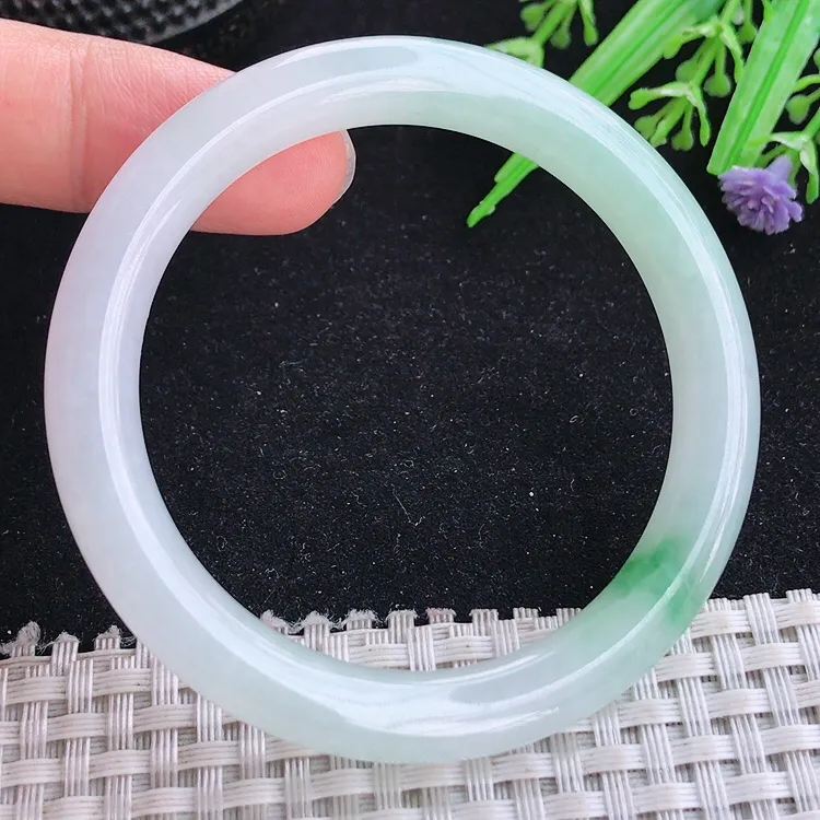 自然光51/8/8.2老坑冰胶果冻冰飘花圆条手镯翡翠玉镯收藏美人镯