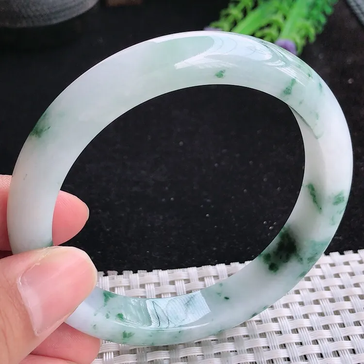 自然光62.5/12.5/8.8老坑精美冰润飘花大圈口手镯翡翠玉镯收藏美人镯