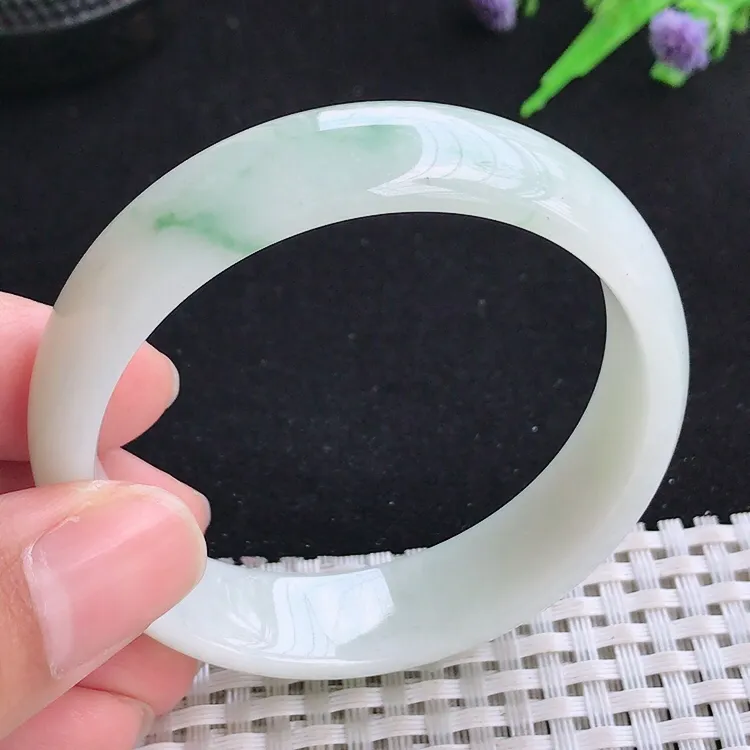 自然光52/14.2/6.3老坑秀气温润飘花小圈口手镯翡翠玉镯收藏美人镯