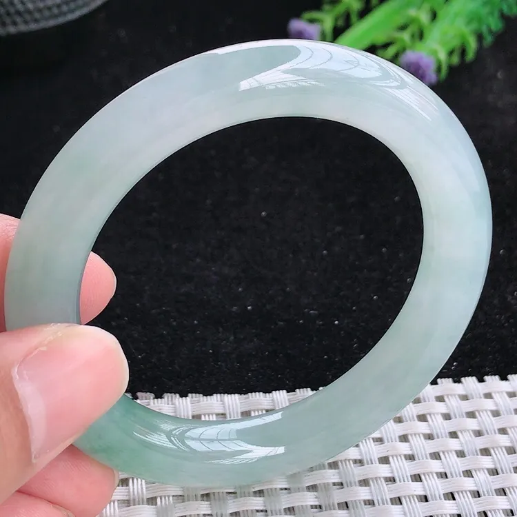 自然光52/9.8/10老坑冰胶果冻胶冰飘花圆条手镯翡翠玉镯收藏小圈口美人镯