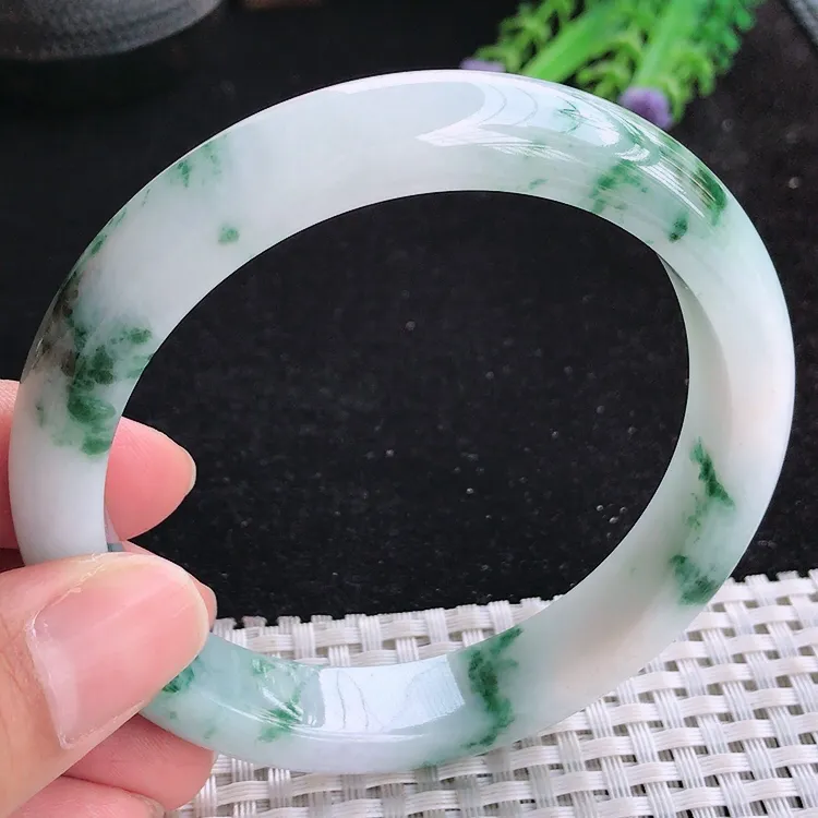 自然光62.5/12.5/8.8老坑精美冰润飘花大圈口手镯翡翠玉镯收藏美人镯