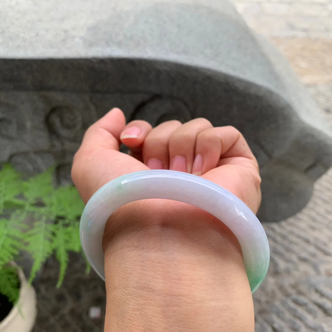 圈口 54.5-10.4【白底青圆条手镯】圆条54 55可戴