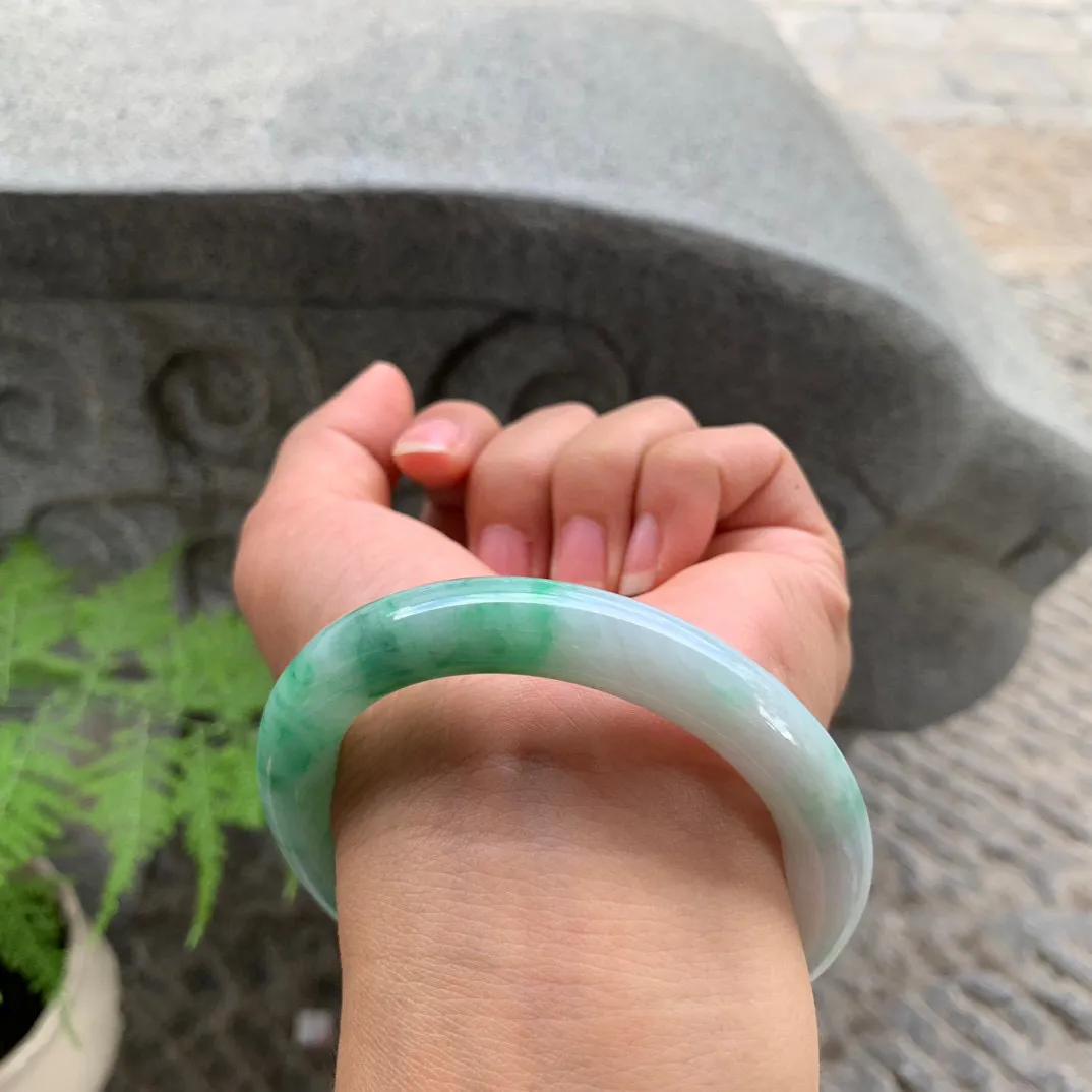圈口 54.5-10.4【白底青圆条手镯】圆条54 55可戴