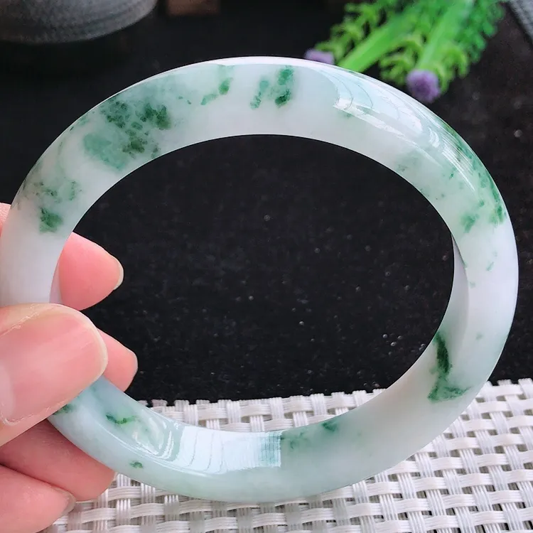 自然光62.5/12.5/8.8老坑精美冰润飘花大圈口手镯翡翠玉镯收藏美人镯