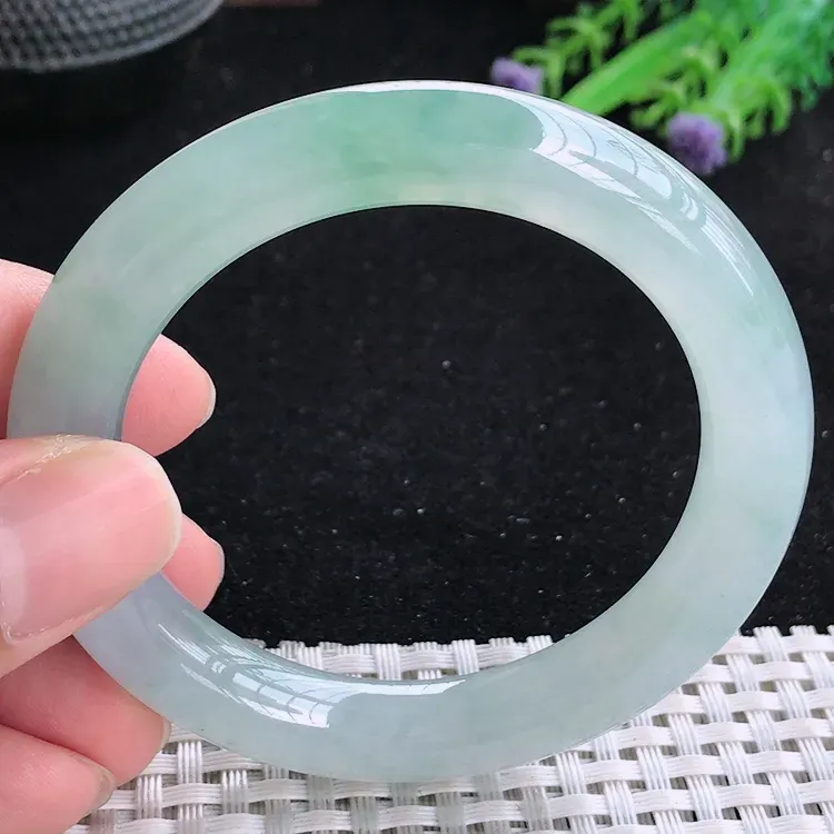 自然光52/9.8/10老坑冰胶果冻胶冰飘花圆条手镯翡翠玉镯收藏小圈口美人镯