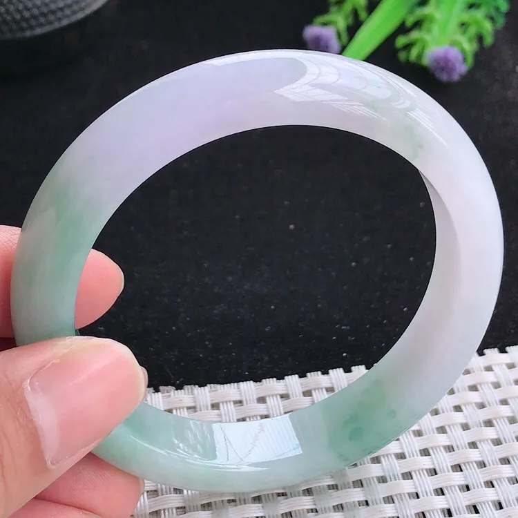自然光56.8/12.3/8.6老坑冰润起胶春带彩飘花手镯翡翠玉镯收藏美人镯