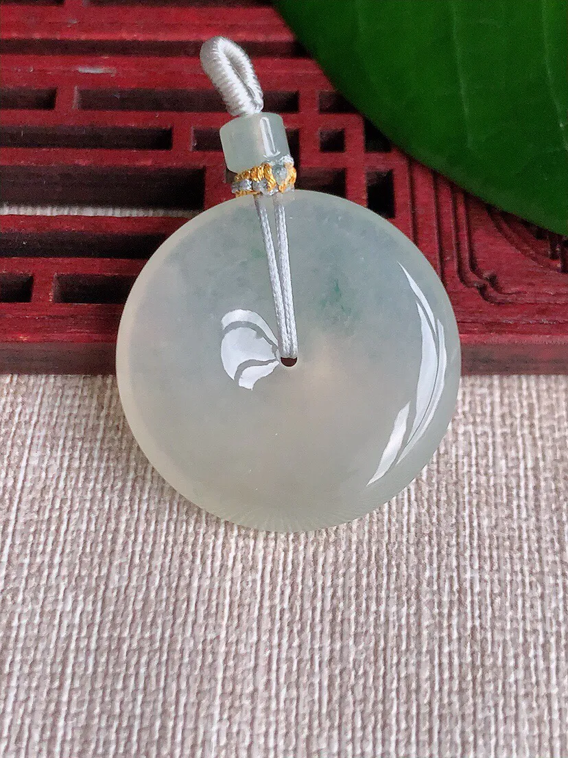 a货翡翠老坑冰种黄翡飘花平安扣吊坠 尺寸29×6mm 重量11.26g 0702