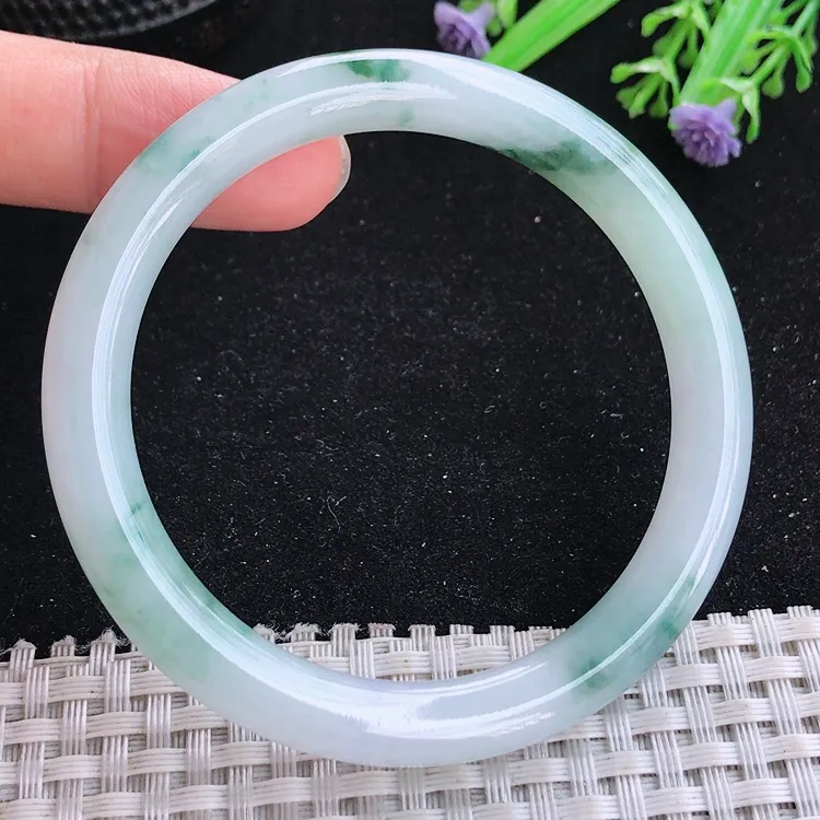自然光55/8.1/8.2老坑冰胶水灵飘花圆条手镯翡翠玉镯收藏美人镯