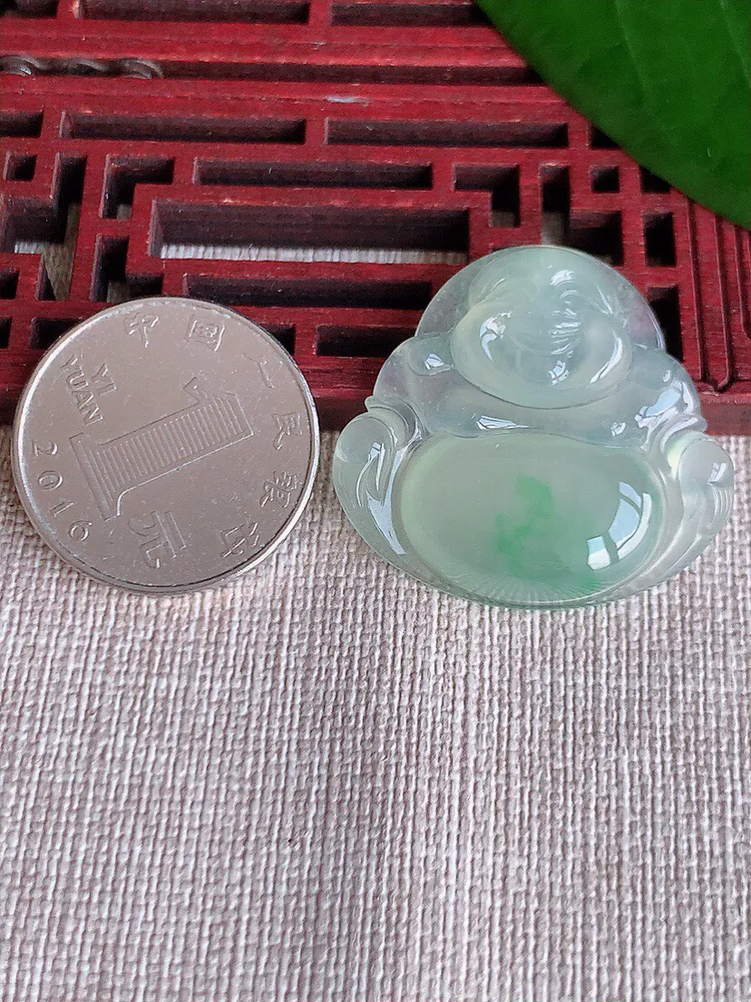 a货翡翠老坑冰种飘绿佛公吊坠 尺寸30.3×32.4×5.8mm 重量9.38g 0702