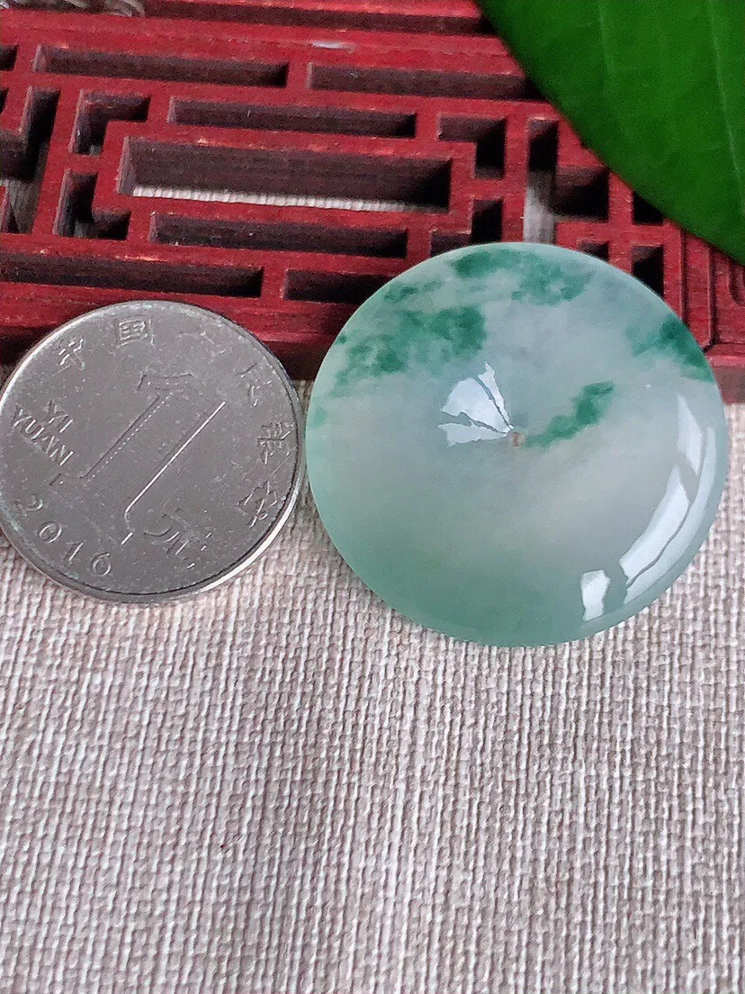 a货翡翠老坑冰种飘花平安扣吊坠 尺寸32.2×5.8mm 重量12.28g 0702