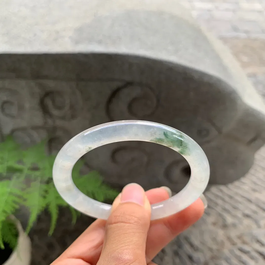 圈口54.1-7.4 【冰种飘花圆条手镯】圆条54 55可戴