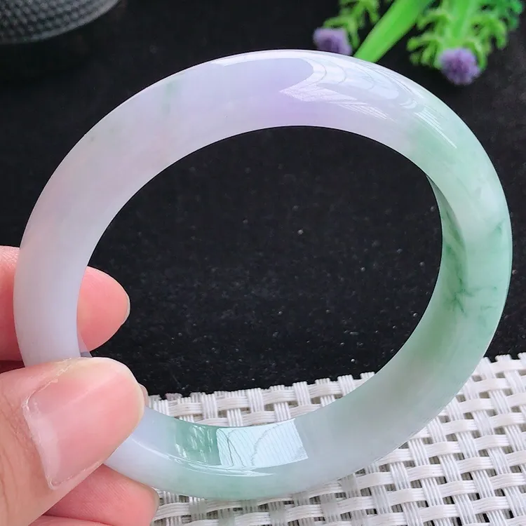 自然光56.8/12.3/8.6老坑冰润起胶春带彩飘花手镯翡翠玉镯收藏美人镯