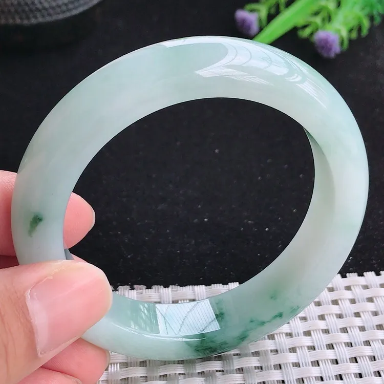 自然光54/13/9.2老坑冰润起胶飘花手镯翡翠玉镯收藏美人镯