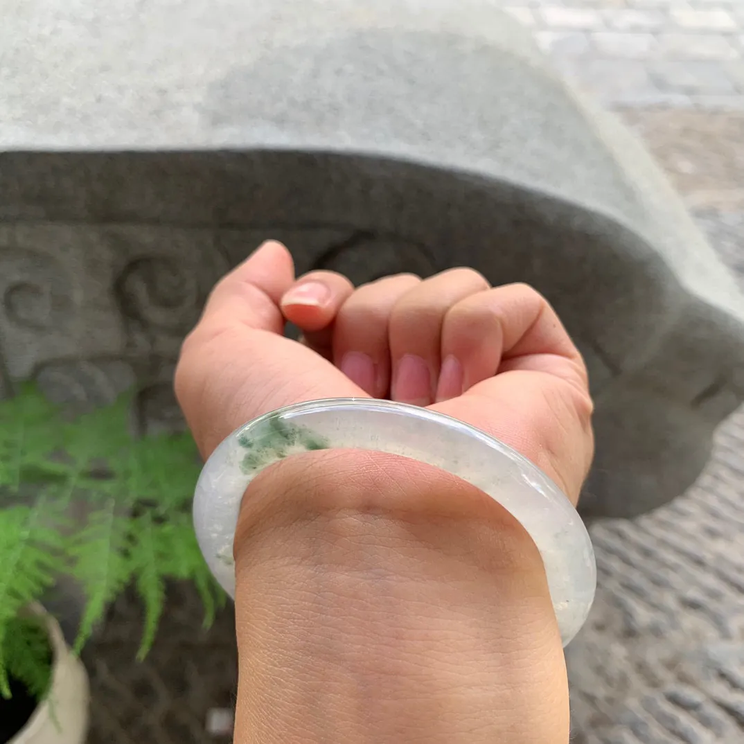 圈口54.1-7.4 【冰种飘花圆条手镯】圆条54 55可戴