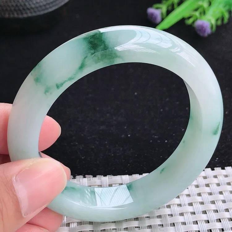 自然光54/13/9.2老坑冰润起胶飘花手镯翡翠玉镯收藏美人镯