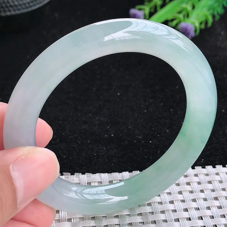 自然光52/9.8/10老坑冰胶果冻胶冰飘花圆条手镯翡翠玉镯收藏小圈口美人镯