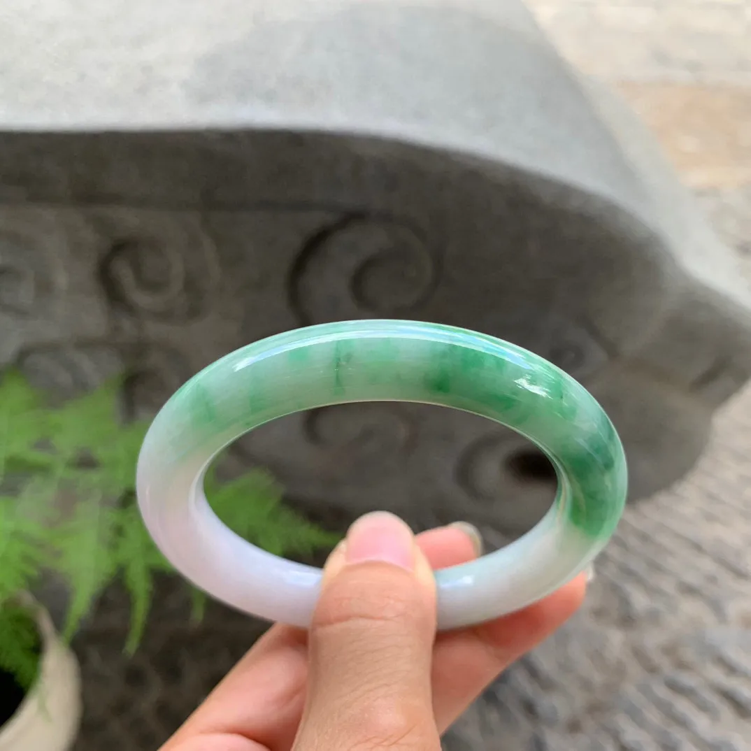 圈口 54.5-10.4【白底青圆条手镯】圆条54 55可戴