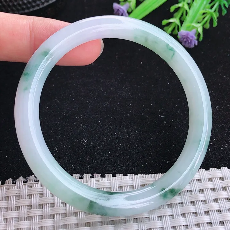 自然光55/8.1/8.2老坑冰胶水灵飘花圆条手镯翡翠玉镯收藏美人镯