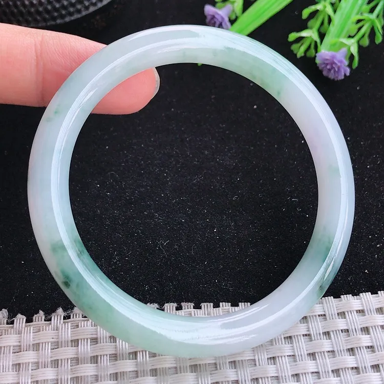 自然光55/8.1/8.2老坑冰胶水灵飘花圆条手镯翡翠玉镯收藏美人镯