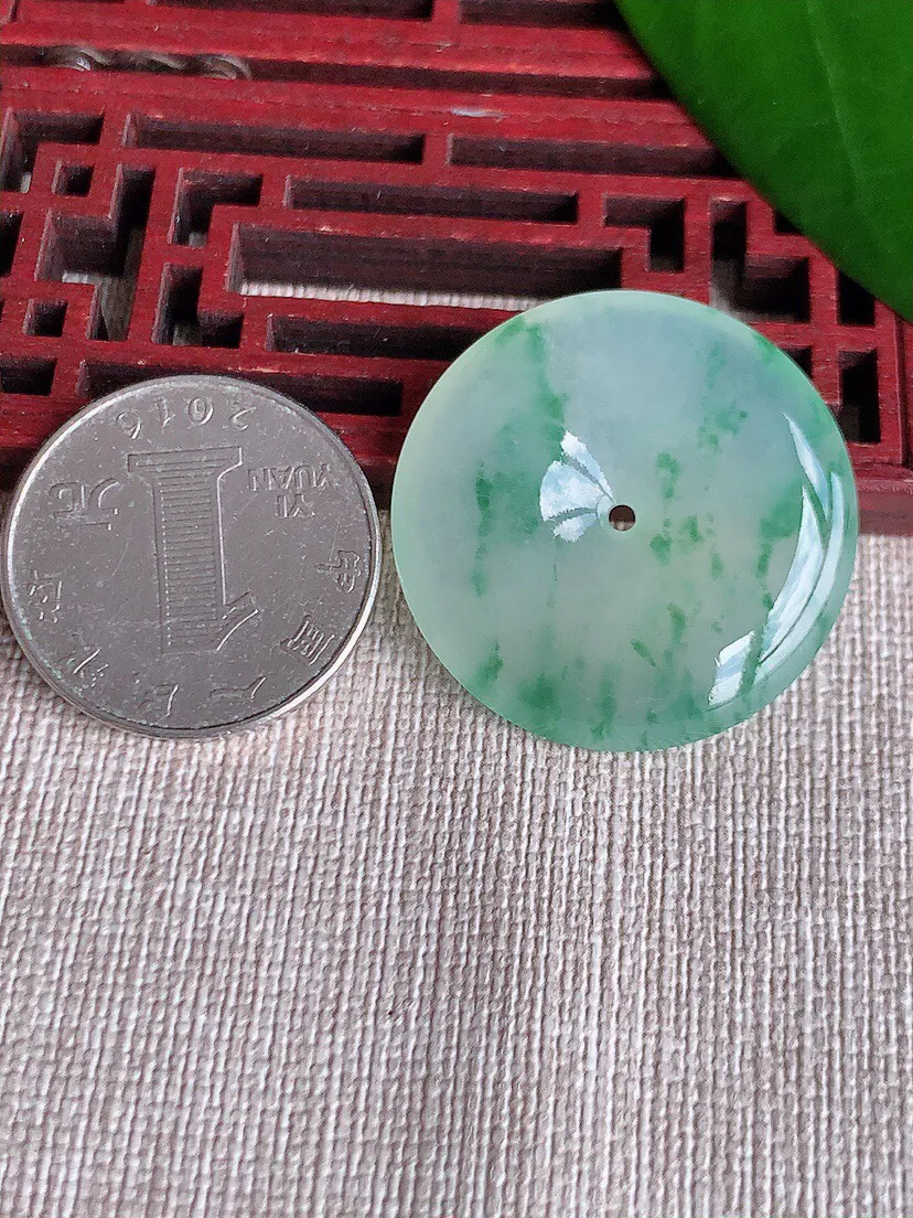a货翡翠老坑冰种飘花平安扣吊坠 尺寸30.3×5.4mm 重量10.84g 0702