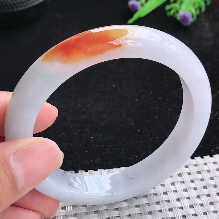 自然光58.5/12/8.8老坑冰胶水灵特色红翡手镯翡翠玉镯收藏美人镯