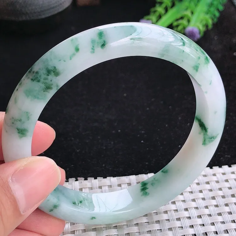 自然光62.5/12.5/8.8老坑精美冰润飘花大圈口手镯翡翠玉镯收藏美人镯