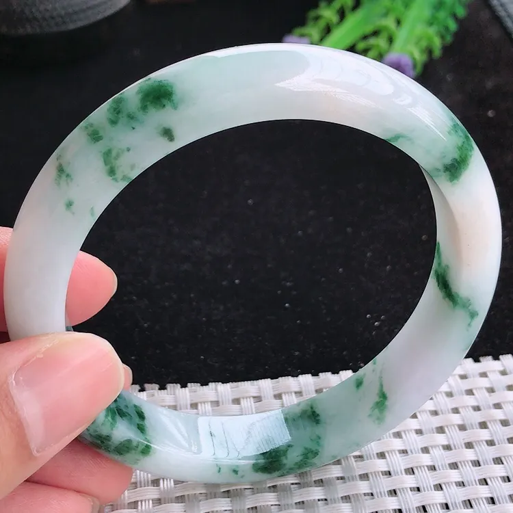 自然光62.5/12.5/8.8老坑精美冰润飘花大圈口手镯翡翠玉镯收藏美人镯