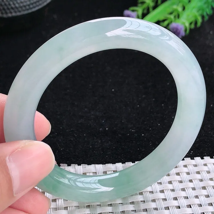 自然光52/9.8/10老坑冰胶果冻胶冰飘花圆条手镯翡翠玉镯收藏小圈口美人镯