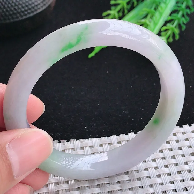 自然光51.5/9.7/8.5小圈口老坑冰润水灵飘绿手镯翡翠玉镯收藏美人镯