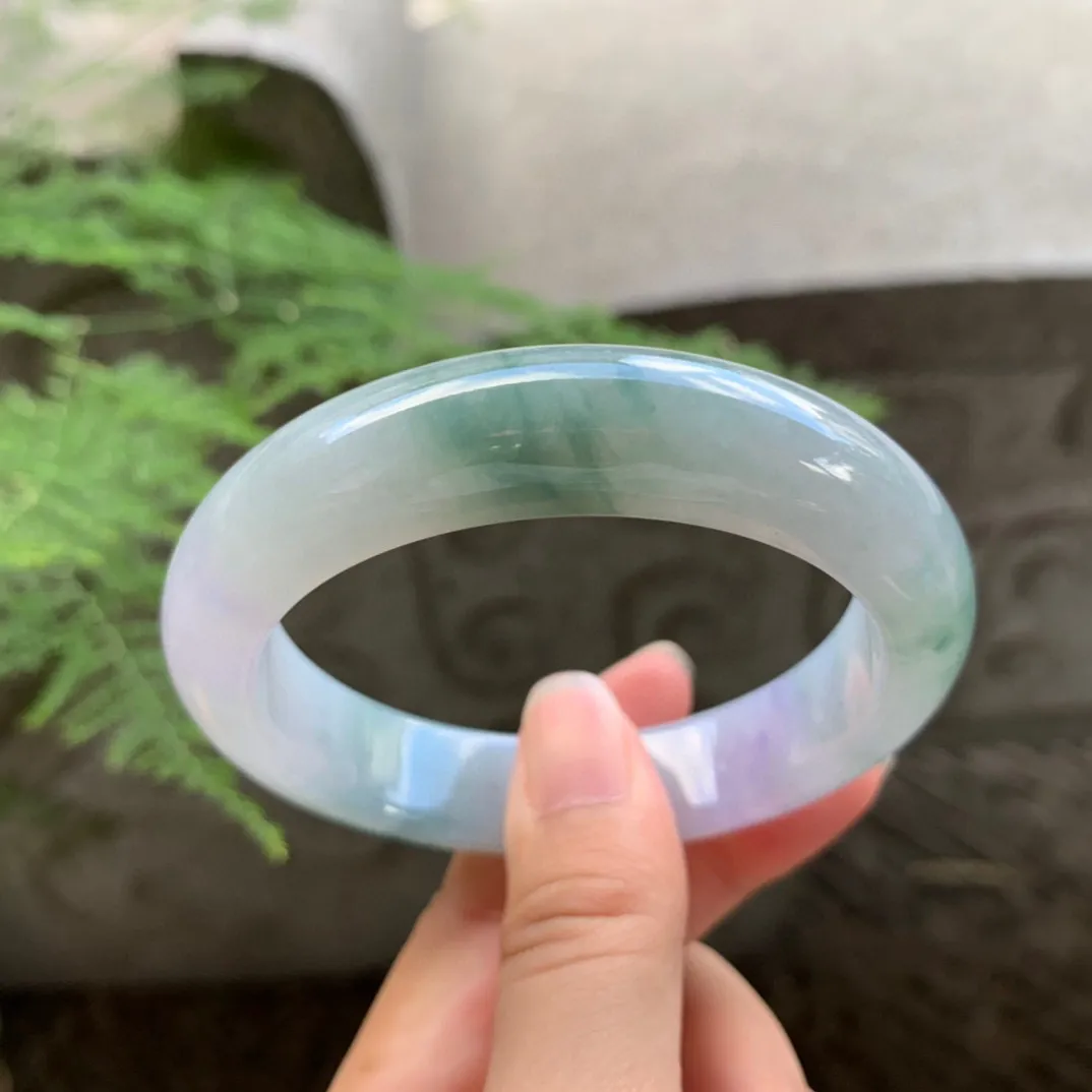 圈口 55.4-13-8.9【冰紫飘绿正圈手镯】正圈55 56可戴
