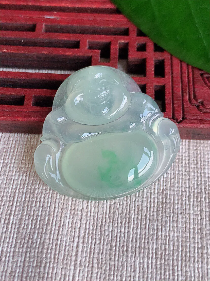a货翡翠老坑冰种飘绿佛公吊坠 尺寸30.3×32.4×5.8mm 重量9.38g 0702