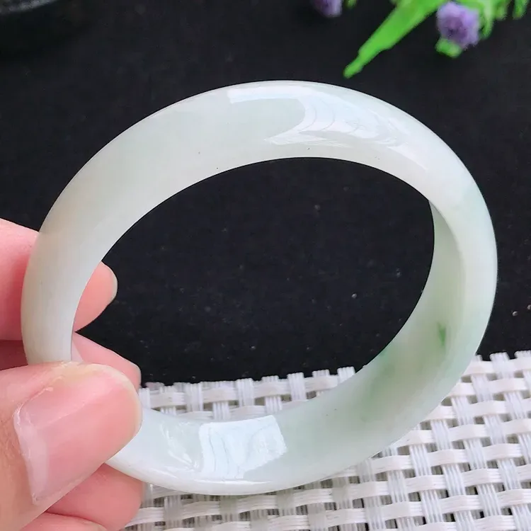 自然光52/14.2/6.3老坑秀气温润飘花小圈口手镯翡翠玉镯收藏美人镯