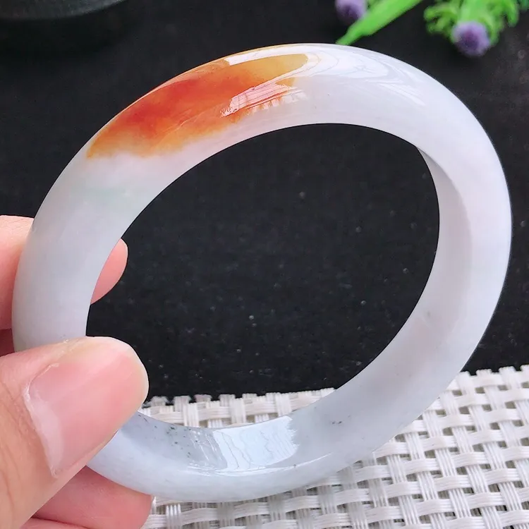 自然光58.5/12/8.8老坑冰胶水灵特色红翡手镯翡翠玉镯收藏美人镯