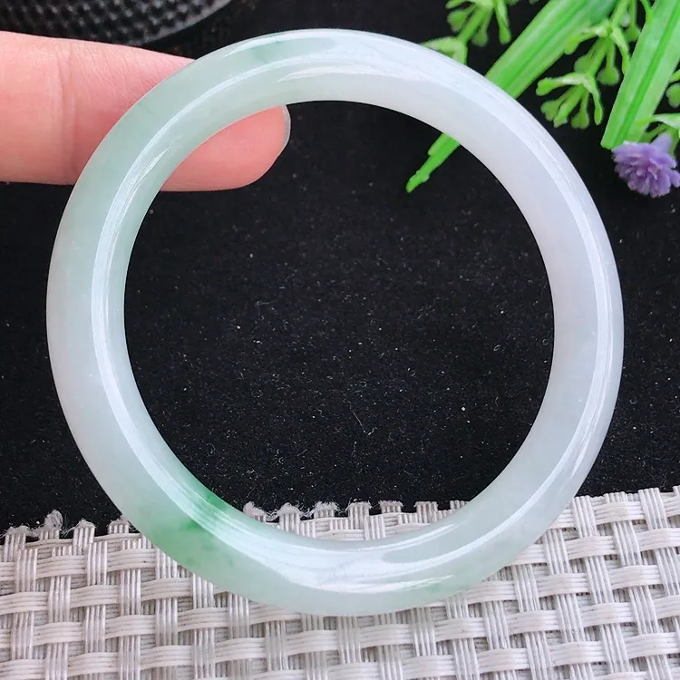 自然光51/8/8.2老坑冰胶果冻冰飘花圆条手镯翡翠玉镯收藏美人镯