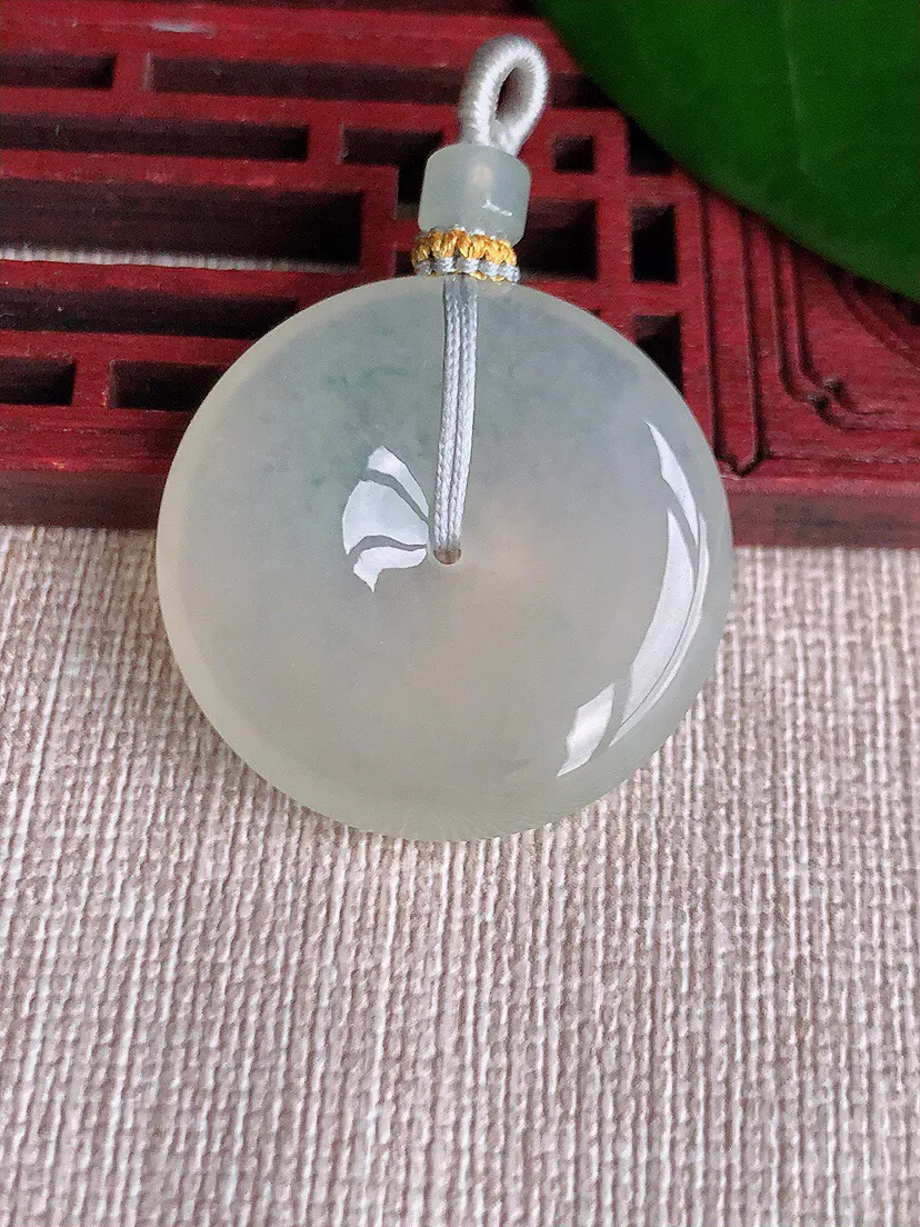a货翡翠老坑冰种黄翡飘花平安扣吊坠 尺寸29×6mm 重量11.26g 0702