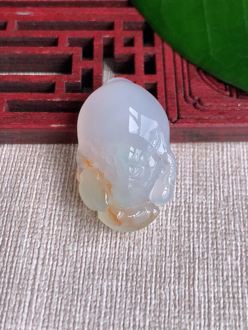 a货翡翠老坑冰种飘黄翡招财金蟾吊坠 尺寸30.3×18.8×11.8mm 重量9.75g 0702