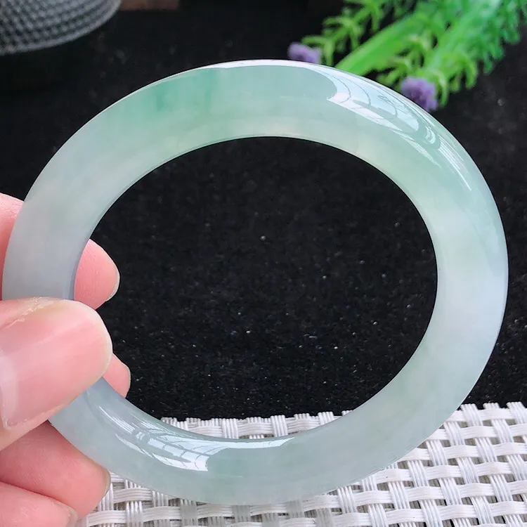 自然光52/9.8/10老坑冰胶果冻胶冰飘花圆条手镯翡翠玉镯收藏小圈口美人镯