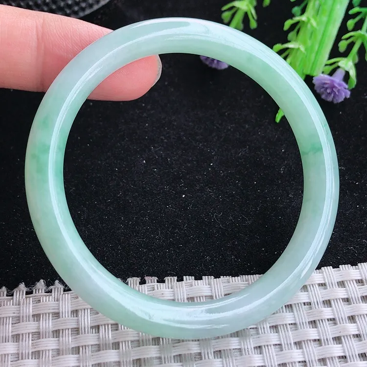 自然光53/7.7/7.4老坑秀气冰润晴底圆条手镯翡翠玉镯美人镯