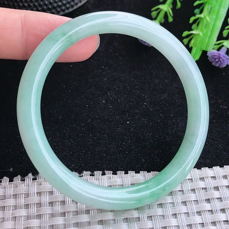 自然光53/7.7/7.4老坑秀气冰润晴底圆条手镯翡翠玉镯美人镯